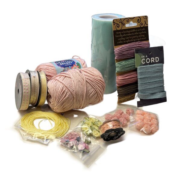 Other - Textile Variety Bundle Pastels Cord Tulle Ribbon Yarn Flowers Craft Supplies